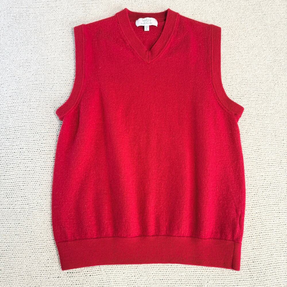 Turnbury Extra Fine Merino Wool L Sweater Vest Men's Large Red V-Neck Pullover